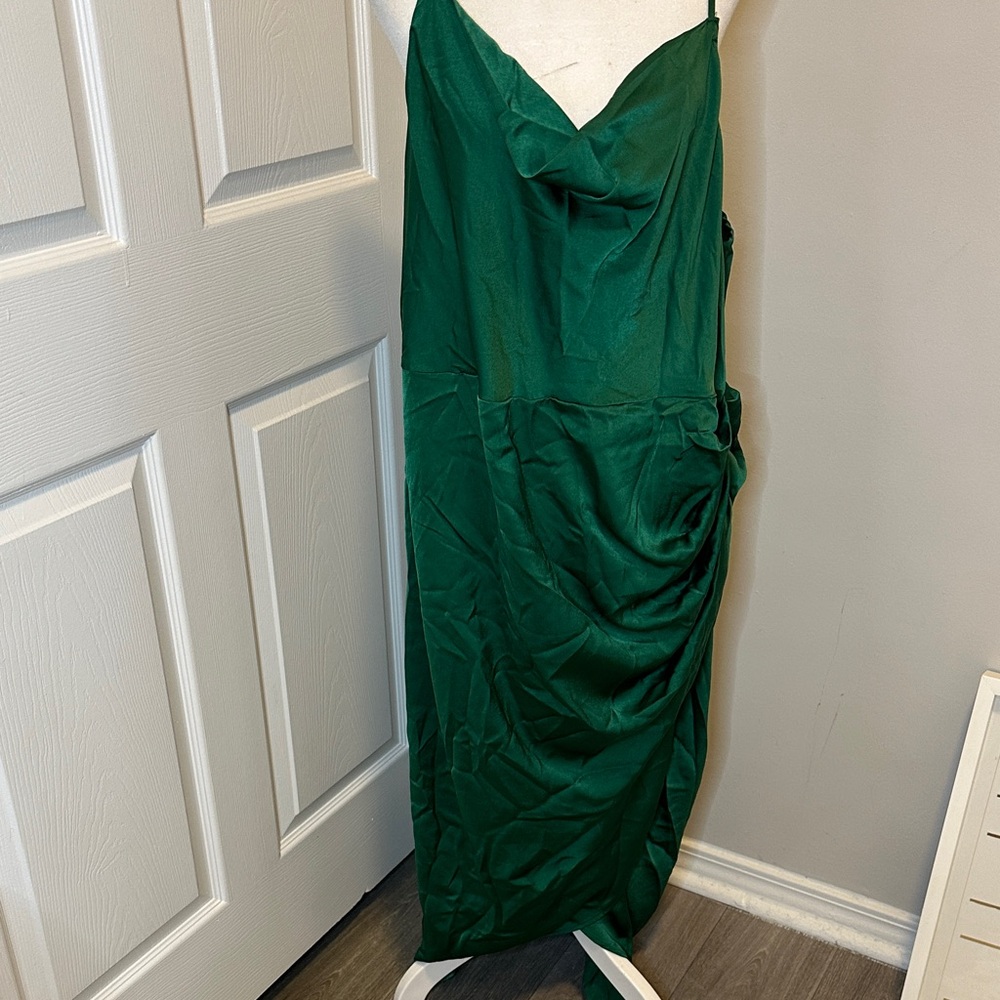 SHEIN Emerald Green Satin Cowl Slip Maxi Dress